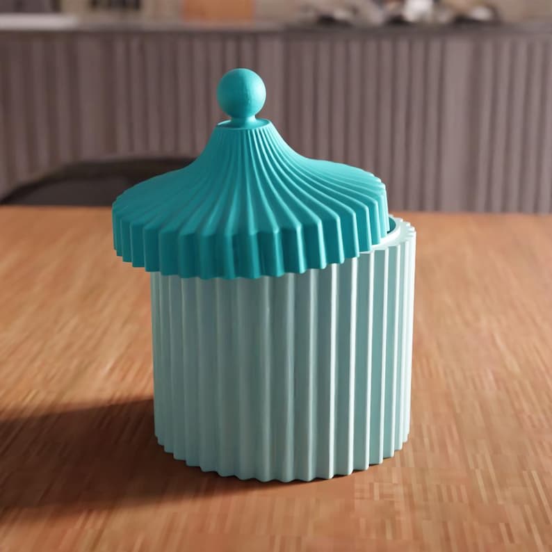 3D Ribbed Storage Jar STL File - Modern Lidded Container for Home Decor (Digital Download) image 2