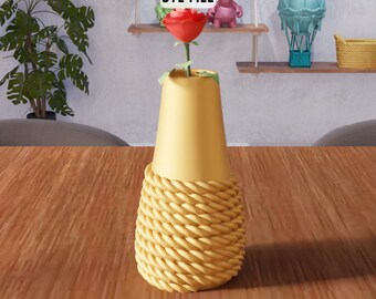 3D Rope Wrapped Vase STL File - Modern Decorative Flower Vase Home Decor (Digital Download)