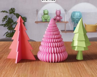 3D Modern Christmas Tree Set V6 STL File – Miniature Holiday Decor (Digital Download)