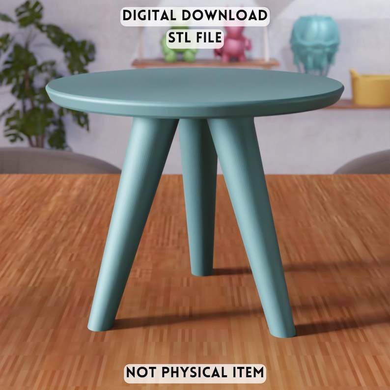 3D Round Side Table STL File - Modern Minimal Furniture Decor (Digital Download)