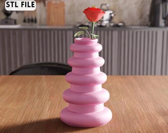 3D Layered Bubble Vase STL File – modern sculpted vase design (Digital Download)