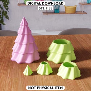 3Dスタッカブルクリスマスツリー収納STLファイル - ホリデーデコレーション収納コンテナ（デジタルダウンロード）