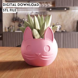 3D Cat Planter STL File - Pet planter decor, Succulent pot design (Digital Download)