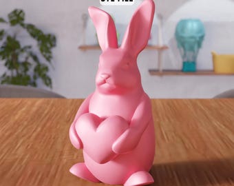 3D ウサギのハートの置物 STL ファイル - イースターのウサギの装飾 (デジタルダウンロード)