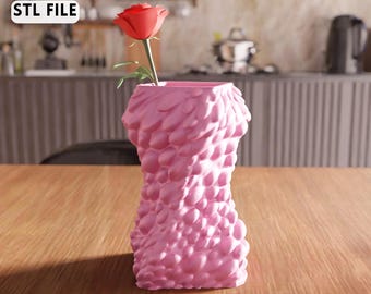 3D Textured Vase STL File - Organic Ripple Decor Vase Design (Digital Download)