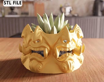 3D Monster Face Planter STL File - Decorative fantasy succulent holder (Digital Download)