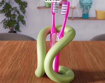 3D Toothbrush Holder STL File - Modern Sculptural Bathroom Organizer (Digital Download)