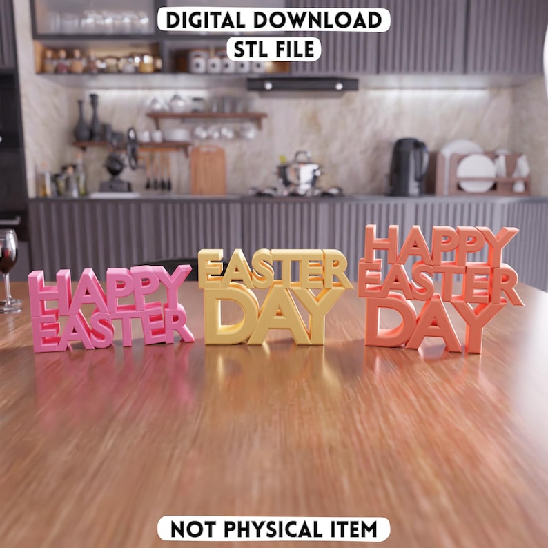 3D Happy Easter Day Text STL File - Spring Home Decor (Digital Download)
