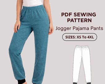 Pajama Pants Sewing Pattern PDF | Elastic Waist Lounge Pants | Women Sleepwear Pattern | Beginner Friendly | Sizes XS–4XL