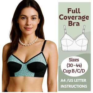 Patron de couture de soutien-gorge à couverture complète | Soutien-gorge sans fil DIY PDF | Patron de soutien-gorge à bonnets souples avec dentelle | Tailles 30-44, bonnets B/C/D | Téléchargement instantané
