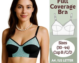 Full Coverage Bra Sewing Pattern | DIY Wireless Bra PDF | Soft Cup Bra Pattern with Lace | Sizes 30-44, Cups B/C/D | Instant Download