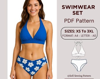 Bikini Sewing Pattern PDF | Swimwear Set Pattern XS–3XL | Beginner Friendly Bikini | A4 Letter A0