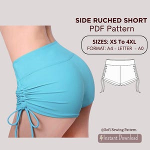 Ruched Shorts Sewing Pattern – High Waisted Scrunch Booty Shorts PDF (XS–4XL) | Swim, Pole Dance & Activewear