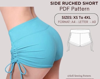 Ruched Shorts Sewing Pattern – High Waisted Scrunch Booty Shorts PDF (XS–4XL) | Swim, Pole Dance & Activewear
