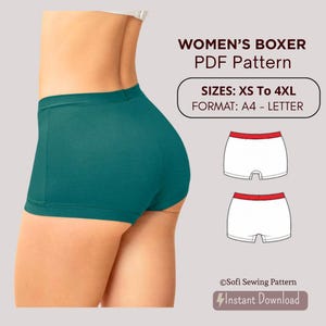 Women's Boxer Brief Sewing Pattern, No Front Seam Panty PDF, Seamless Front Underwear with Gusset, XS - 4XL