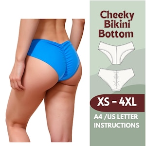 Cheeky Bikini Bottom Sewing Pattern – Ruched Back Bikini – Swimsuit Pattern (XS–4XL) – Beginner Friendly