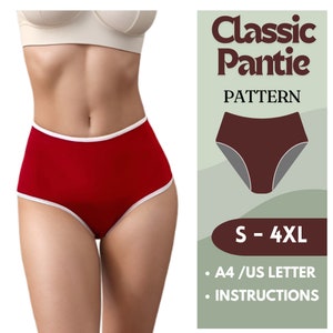 Schnittmuster für Slips mit voller Bedeckung | Klassische Unterwäsche mit hoher Taille | S-4XL | A4 & US Letter PDF