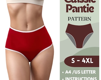 Full Coverage Panty Sewing Pattern | Classic High Waist Underwear  | S-4XL | A4 & US Letter PDF
