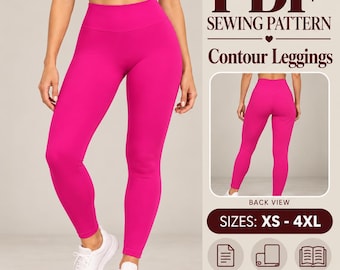 Leggings Sewing Pattern, High Waist PDF Pattern, Seamless Leggings, No Front or Side Seams, Women’s Activewear Pattern
