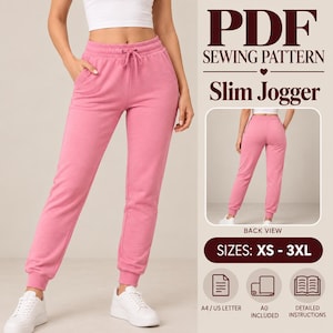 Slim Jogger Pants Sewing Pattern PDF | Modern Joggers with Elastic Waist | Casual & Loungewear Pattern XS–3XL