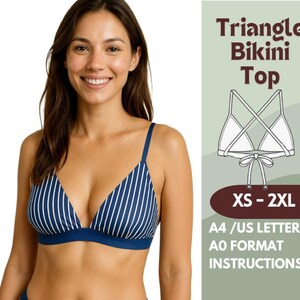 Schnittmuster für Triangel-Bikinioberteil XS-2XL | Anfängerfreundlich | PDF A4 US-Letter A0 | DIY Badeanzug-Oberteil | Enthält Anweisungen