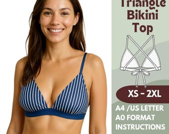 Triangle Bikini Top Sewing Pattern XS-2XL | Beginner Friendly | pdf A4 US Letter A0 | Swimsuit Top DIY | Include Instructions