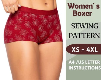 Women’s Boxer Panty Sewing Pattern | PDF Underwear Pattern | DIY Lingerie | Comfortable Stretch Boxer | Sizes XS-4XL