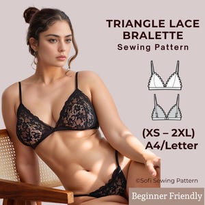 三角形のブラレットの型紙（縫製パターン）PDF | 初心者向けランジェリー | DIYランジェリーの型紙 | 簡単なランジェリーの縫製 | 説明書付き