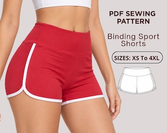 Binding Sport Shorts Sewing Pattern, Athletic Shorts PDF Pattern, High Waist Shorts, Women’s Sewing Pattern, XS-4XL