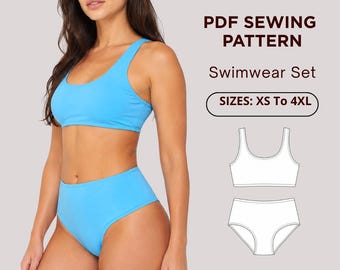 Triangle Bralette & Bikini Bottom Sewing Pattern – PDF Swimwear Set, Beginner Friendly, – Sizes XS-2XL – Digital Download