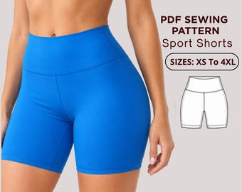 Sport Shorts Sewing Pattern - High Waist Biker Shorts  - Workout Shorts Pattern - XS-4XL - A4, US Letter, A0 - DIY Activewear