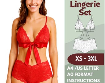 Lace Lingerie Set Sewing Pattern–Lace Bralette and lace boyshorts– Sexy Lace Underwear, Women’s Lingerie Set - Include Instructions + Video