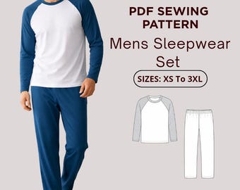 Men’s Pajama Sewing Pattern | Raglan Sleeve Top & Pants Set | PDF Pattern | XS–3XL