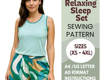 Pajama Sewing Pattern – Tank Top and Shorts Set – PDF Sleepwear Pattern for Women – Beginner Friendly Loungewear – Sizes XS-4XL