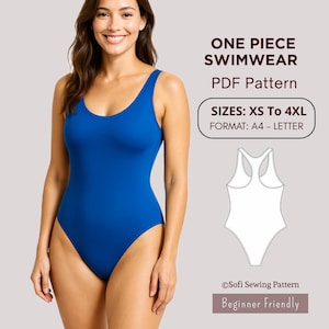 One Piece Swimsuit Sewing Pattern |Racerback  Swimwear| Sizes XS-4XL |   Beginner Friendly Bathing Suit |  Include Instructions Step by Step