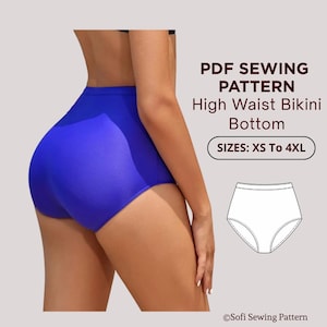 Schnittmuster für einen Bikini mit hohem Bund (PDF) | Damen-Badeanzug-Schnittmuster | Größen XS bis 4XL