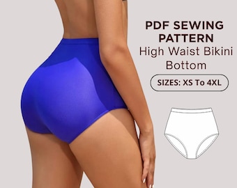 Mönster för bikini med hög midja i PDF-format | Mönster för baddräkt för kvinnor | Storlekar XS till 4XL