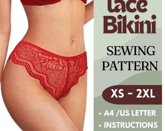 Lace thong Sewing Pattern | panti Sewing Pattern | Lace lingerie pattern | Sizes (XS to 2XL) | Include Instructions
