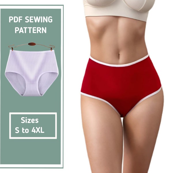 Clasic Panty Sewing Pattern | easy Sewing Underware pattern| hight waist briefs Patterns|Sizes (S to 4XL) | Include Instructions