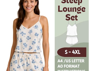 Satin Cami and Shorts Pajama Set Sewing Pattern – PDF Sleepwear Pattern for Women, Beginner Friendly, Include Instructions