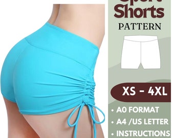 Ruched Shorts Sewing Pattern – High Waist Scrunch Booty Shorts – PDF Pattern XS-4XL – Perfect for Swim, Pole Dance, or Activewear