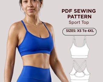 Sports Bra Sewing Pattern PDF | Cross Back Workout Top | Athletic Bra Pattern | XS-4XL | Instant Download