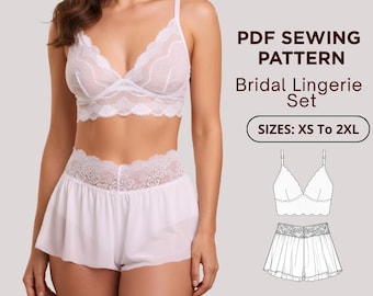 Lace Bralette & Sleep Shorts Sewing Pattern PDF | Women’s Lingerie Set | XS–2X | Instant Download