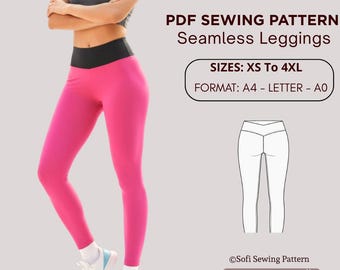 Seamless Front Leggings PDF Sewing Pattern | No Camel Toe Yoga Pants with Gusset | Gym Tights Pattern | Sizes XS - 4XL