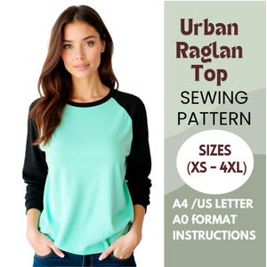 Schnittmuster für Raglanärmel-Top – PDF-Pullover-Shirt-Schnittmuster für Damen – Lässiges Langarm-Top – Größen XS-4XL – A4, Letter, A0