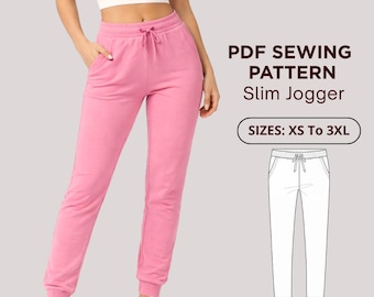 Slim Jogger Pants Sewing Pattern PDF | Modern Joggers with Elastic Waist | Casual & Loungewear Pattern XS–3XL