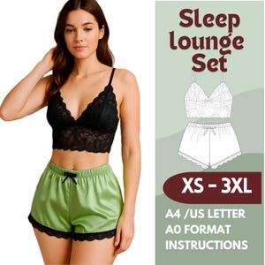 Lace Bralette and Satin Shorts Sewing Pattern PDF | Lingerie Set Pattern | DIY Sleepwear Set | XS-4XL | Beginner-Friendly