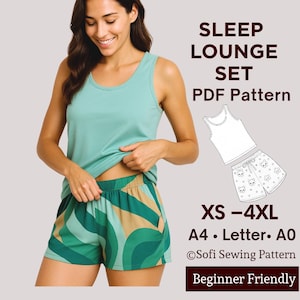 Pyjama-Schnittmuster – Tanktop und Shorts Set – PDF-Nachtwäsche-Schnittmuster für Damen – Anfängerfreundliche Loungewear – Größen XS-4XL