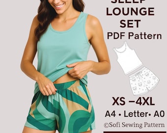 Pajama Sewing Pattern – Tank Top and Shorts Set – PDF Sleepwear Pattern for Women – Beginner Friendly Loungewear – Sizes XS-4XL