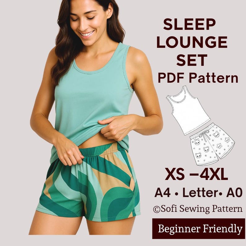 Pajama Sewing Pattern – Tank Top and Shorts Set – PDF Sleepwear Pattern ...